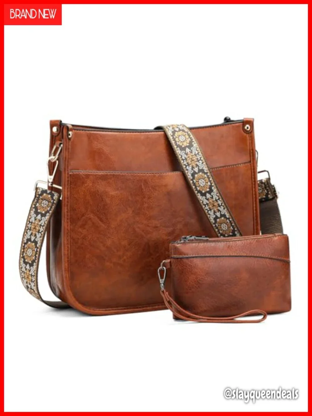 Women's Vegan Leather Hobo Crossbody Bag with Wallet Set 2PC